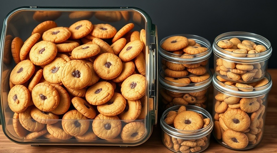 Dividing a large container of cookies into smaller containers for sharing.