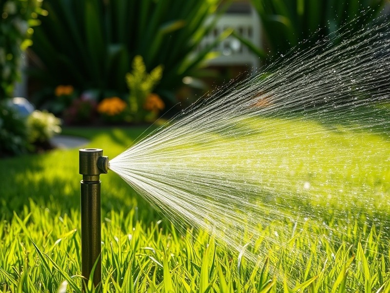 Regular grass watering during hot summer to maintain a healthy lawn.