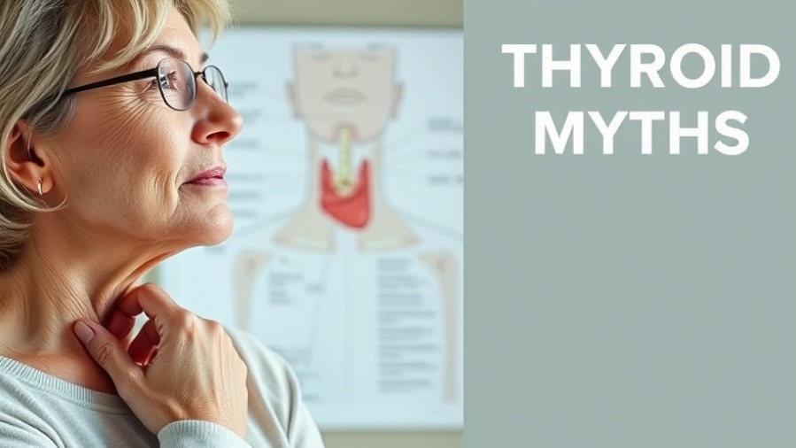 Concerned woman with thyroid anatomy diagram, focusing on thyroid health.