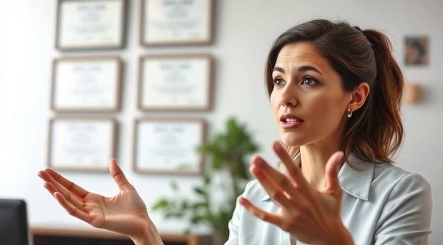 Professional woman engaging in parent child pain dialogue in an office setting.