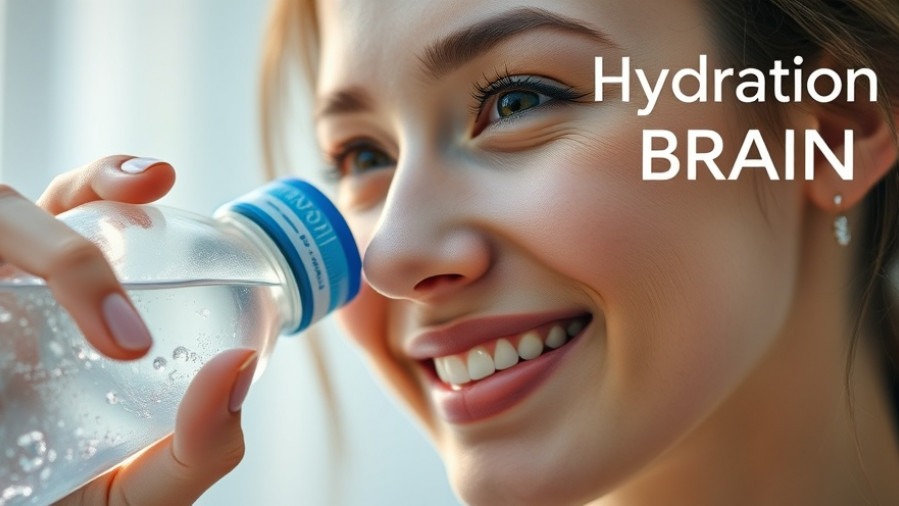 Smiling young woman sipping water, highlighting hydration benefits for mental health solutions.