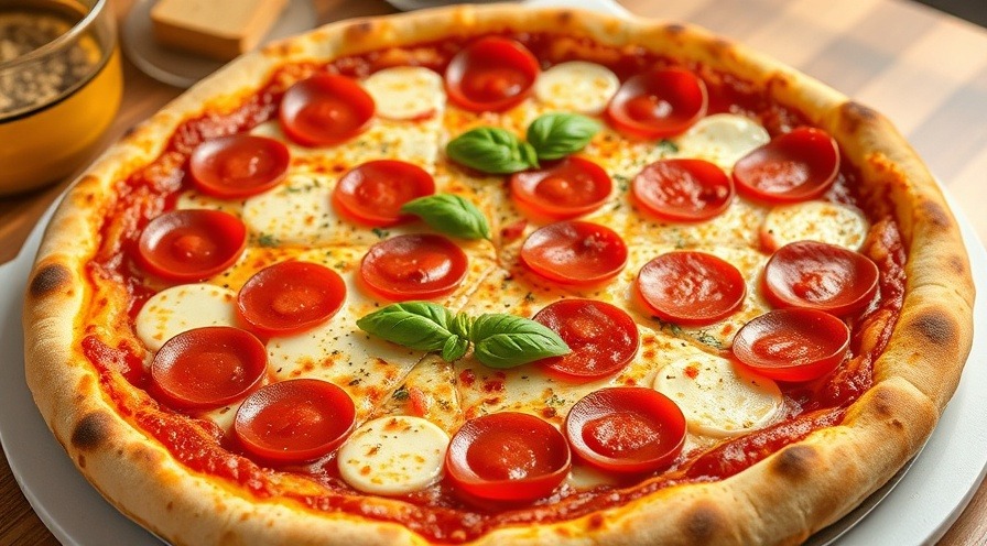 Delicious large pepperoni pizza fresh out of the oven.