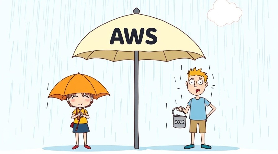 Cartoon of two people under AWS umbrella: dry happy user with S3, wet confused user with EC2.