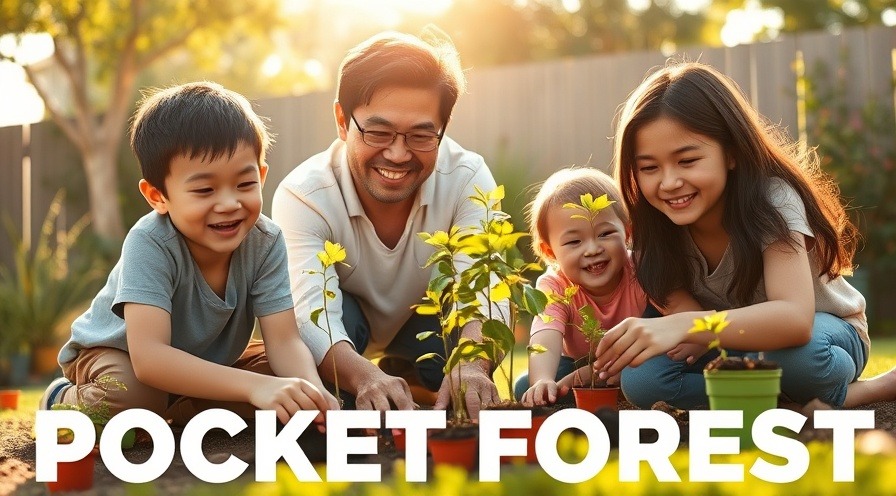 Joyful family planting native trees in golden hour sunlight, embodying hope.