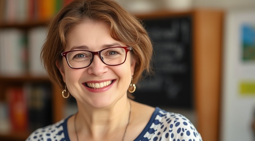 Smiling female teacher, 53, promoting healthy eating for arthritis and joint pain relief.