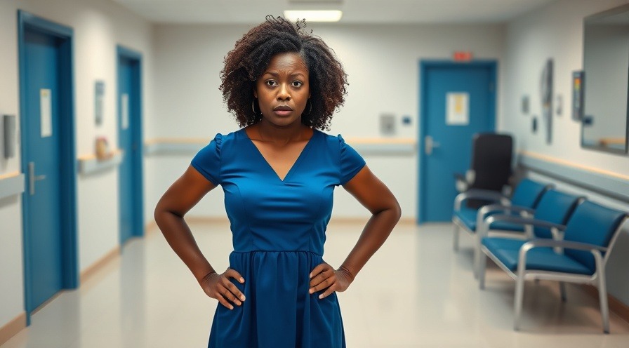 Disgusted woman assessing rising health insurance premiums in a medical office.
