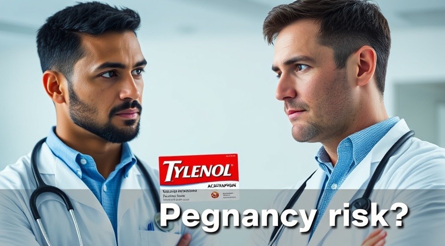 Two doctors discussing acetalaminophen use during pregnancy with Tylenol packaging.