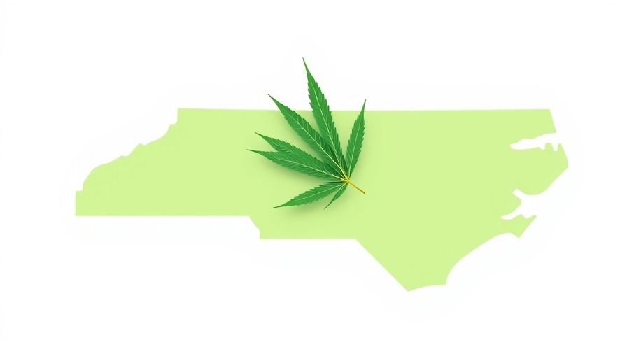 Outline of North Carolina with hemp leaf, reflecting regulation.