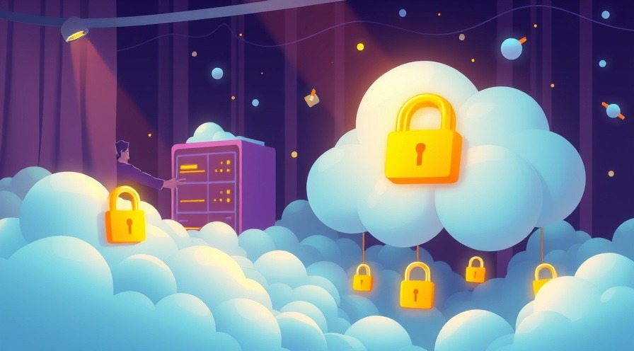 Whimsical data party scene with IAM bouncer checking in guests and locked cloud servers.