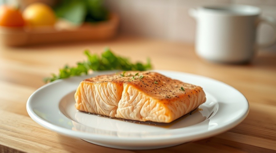 Delicious salmon portion for baby nutrition, highlighting fish health benefits.
