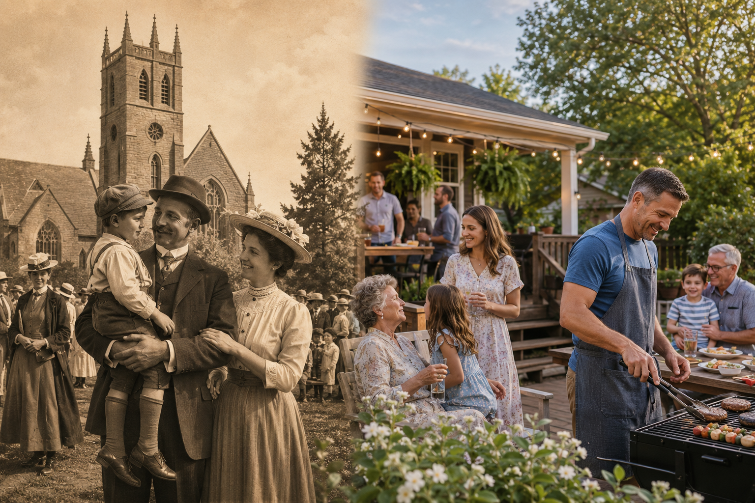 Past and present family gatherings through time