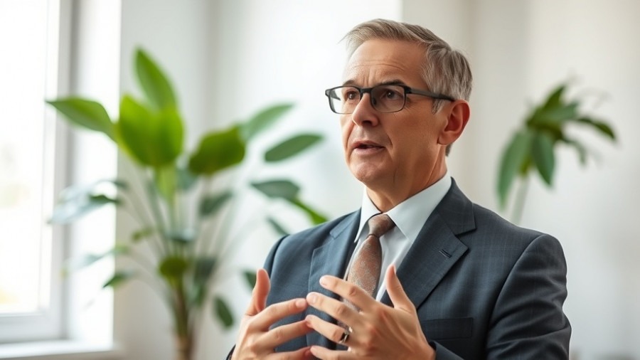Middle-aged man discussing food safety, salmonella risk, with broccoli sprouts.
