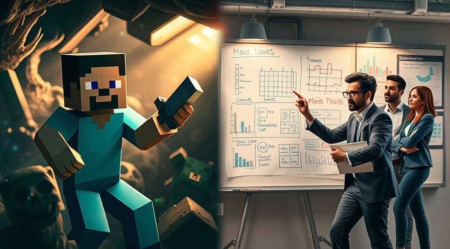Minecraft character morphs from chaotic cave battles to confident office problem-solving.