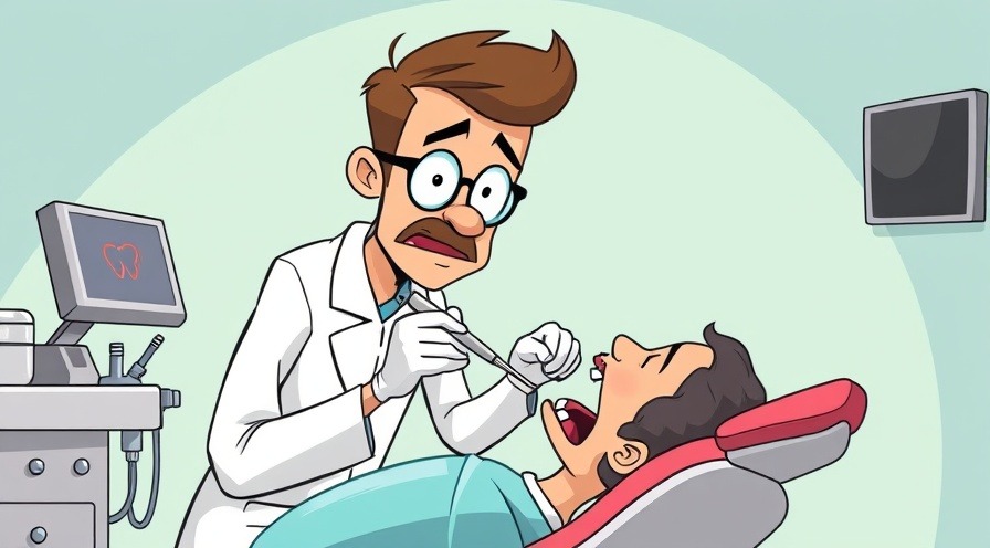 dentist cartoon style performing root canal on patient humorously