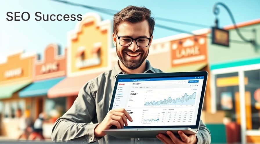 Local business owner engages with SEO tools on a laptop, projecting confidence.