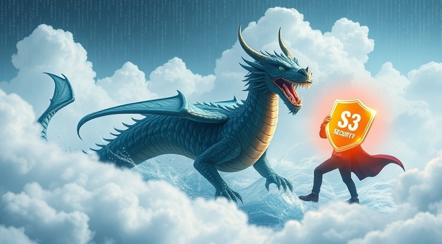 Fierce digital dragon tamed by cloud engineer with S3 Security shield in cloud environment