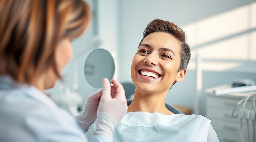 Bright modern dental clinic with a smiling patient and dentist showcasing whiter teeth.