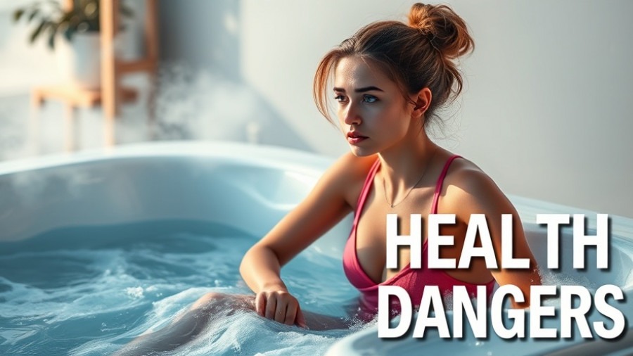 Concerned woman by hot tub, reflecting on health dangers in soft afternoon light.