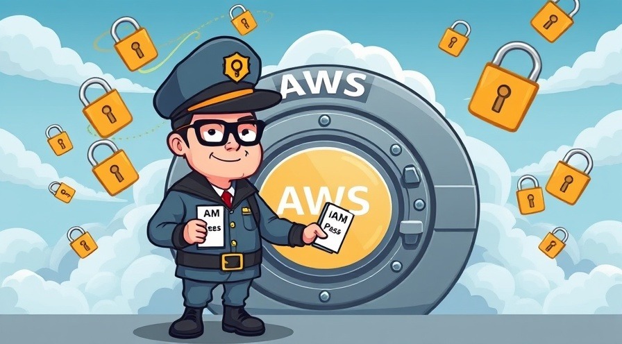 Cartoon security guard in front of AWS vault, distributing IAM guest passes.