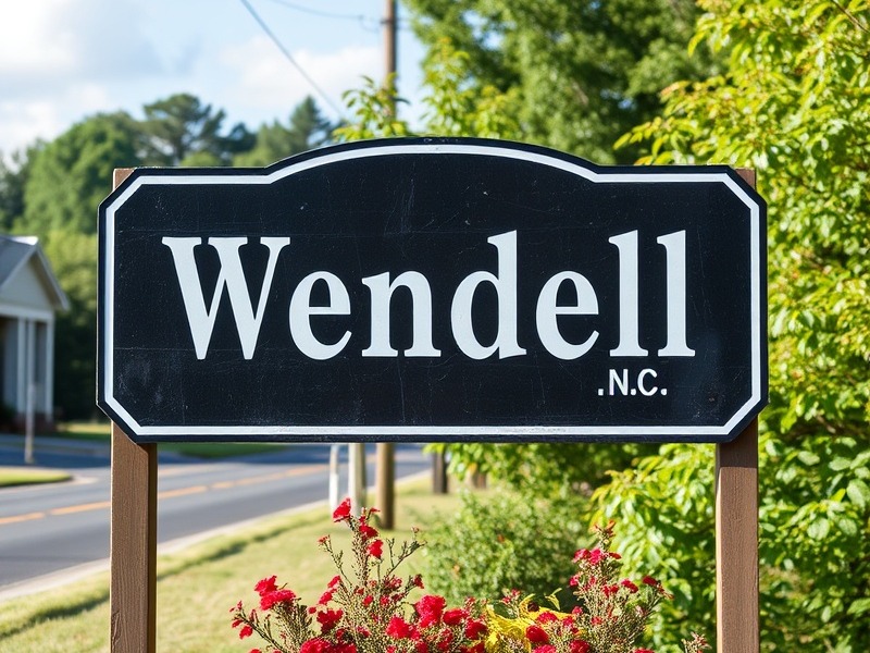 Wendell, NC sign showcasing the town's name and charm.