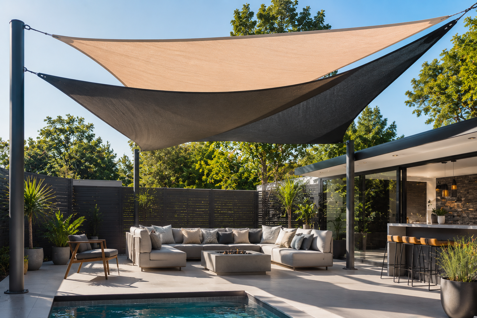 Layering backyrad shade sails