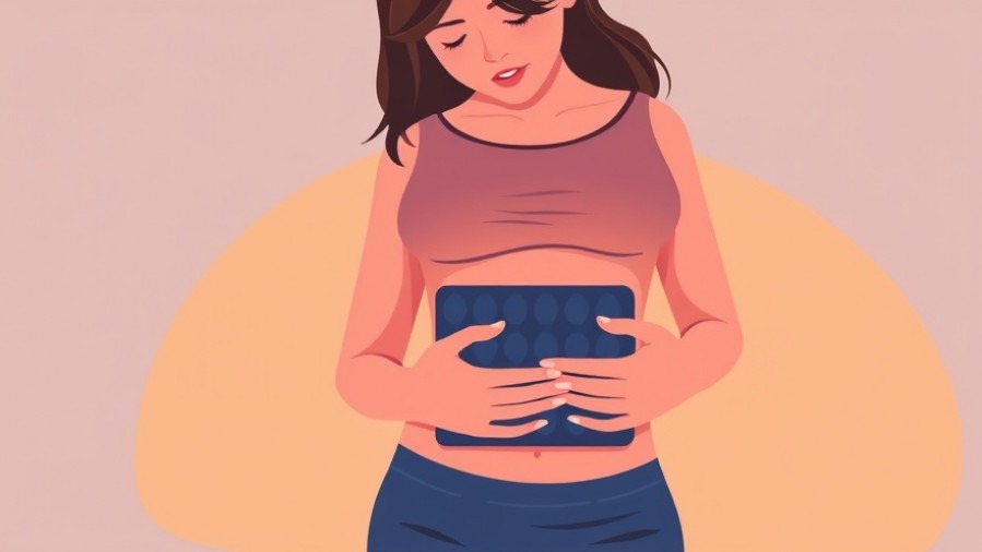 Young woman with heating pad for menstrual cramps, illustrating dysmenorrhea.