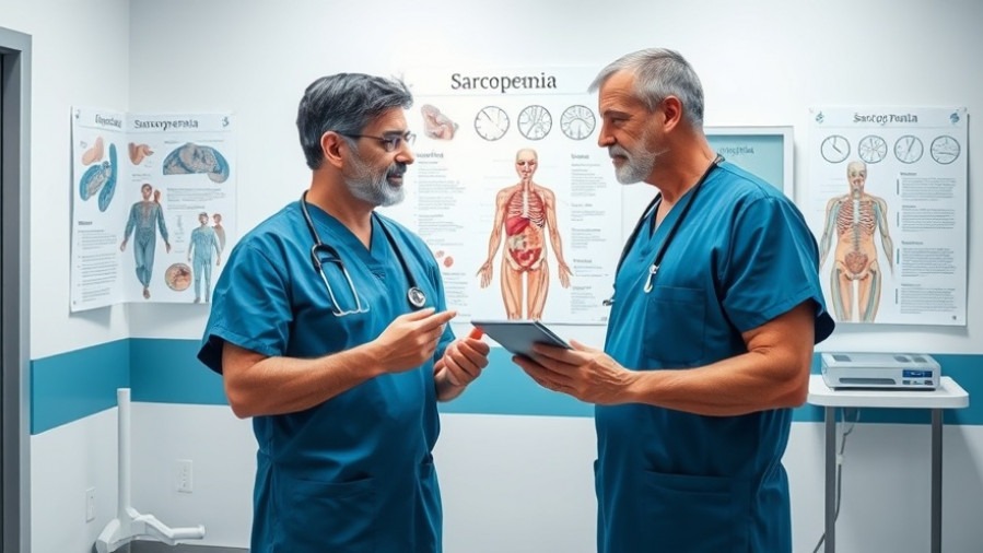 Doctors discussing muscle loss and healthy aging with detailed anatomical illustrations.
