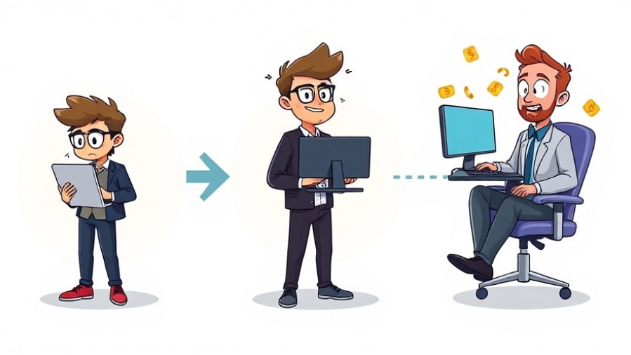 Cartoon progression of a pentester career from junior to senior expert, showcasing confidence.