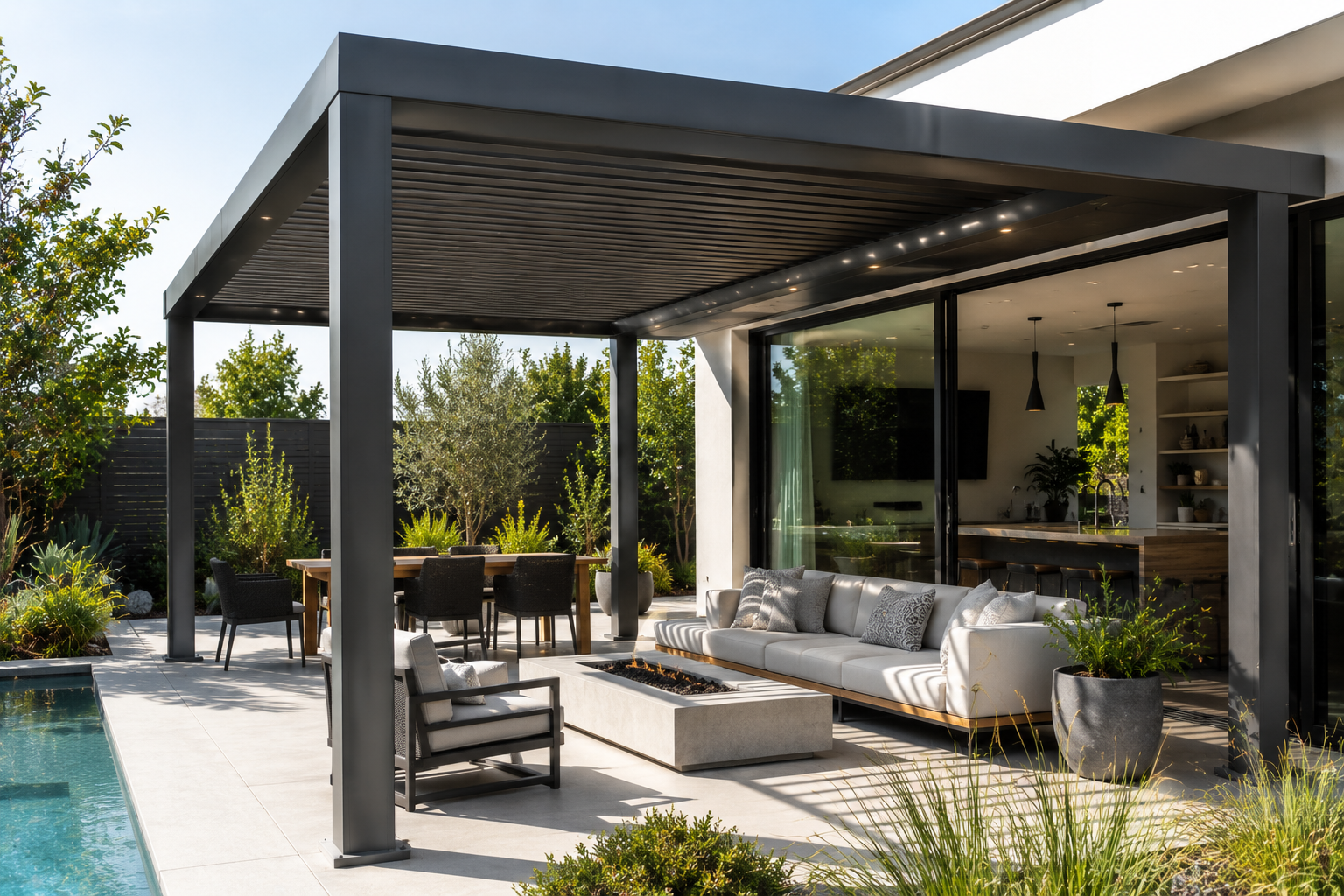Modern backyard patio shade structure