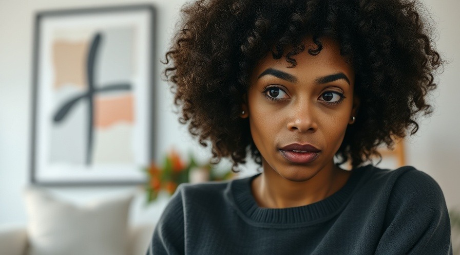 Thoughtful woman with curly hair listening to mental health counselor