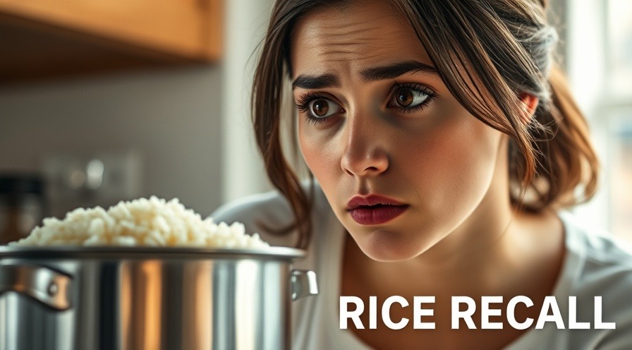 Close-up of a worried young woman near a pot of rice, with 'RICE RECALL' text at the bottom-right.