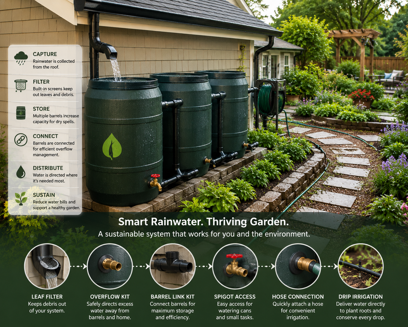 Rainwater system for a thriving backyard garden