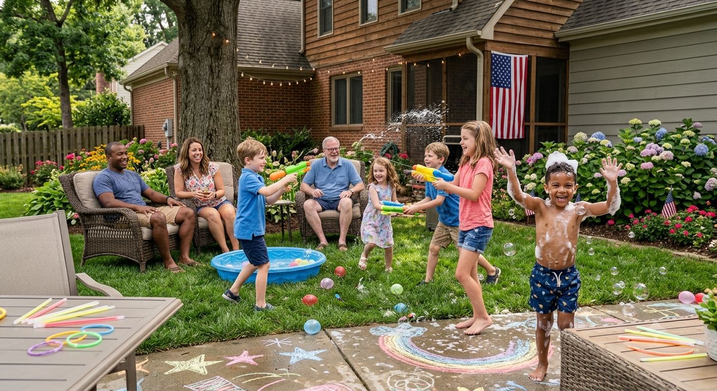 backyard filled with children laughing while playing