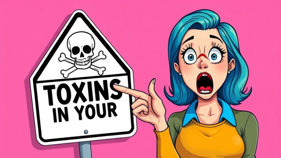 Surprised woman points at a skull sign, warning of toxins in homemade laundry detergent.