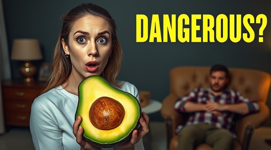Surprised woman holds avocado, questioning avocado health risks amid distressed man.