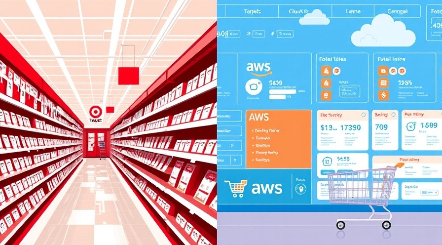 Split-screen of a Target clearance aisle and a futuristic AWS pricing interface.