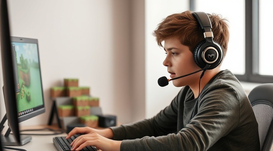 Boy playing minecraft on gaming pc
