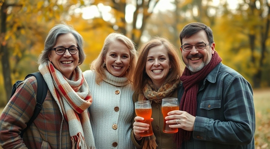 Smiling middle-aged adults enjoying early Fall while discussing weight loss strategies and brown adipose tissue.