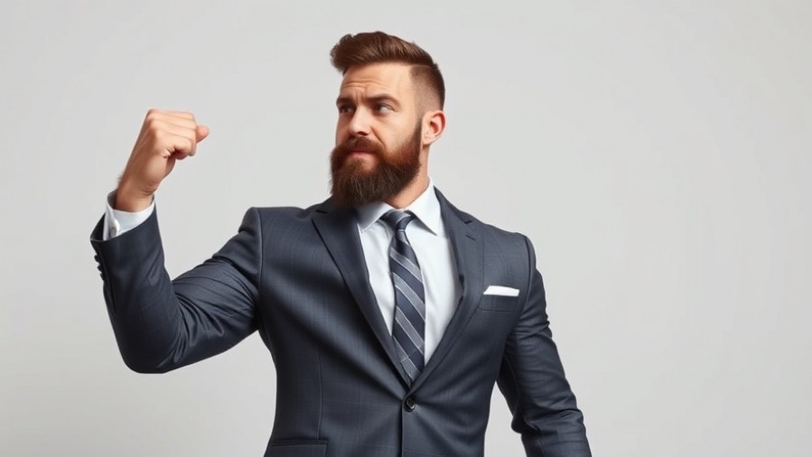 Muscular man in a suit flexes arm, illustrating cold exposure benefits for recovery.