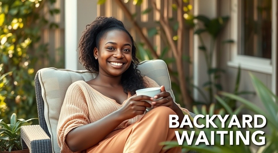 Diverse young woman relaxing in a cozy backyard chair with tea, warm golden hour light.
