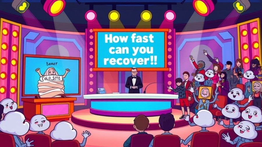 Colorful game show set with contestants 'Cold Site' and 'Hot Site' buzzing in.