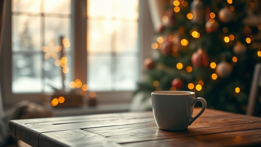 Cozy Christmas morning with coffee, glowing tree, and tranquil ambiance.