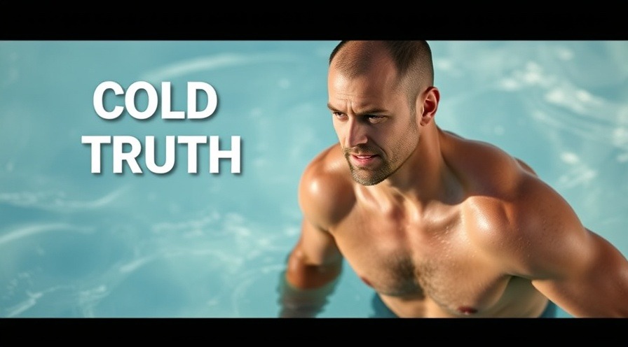 Confident man taking icy plunge in outdoor ice bath, frosty breath visible.
