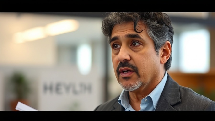 Middle-aged Hispanic man presenting blood sugar management tips in a professional setting.