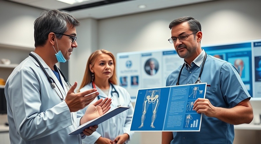 Medical professionals explain surgical approaches to hip replacement in a modern studio.