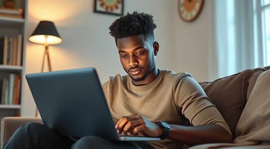 male studying diligently on his laptop.