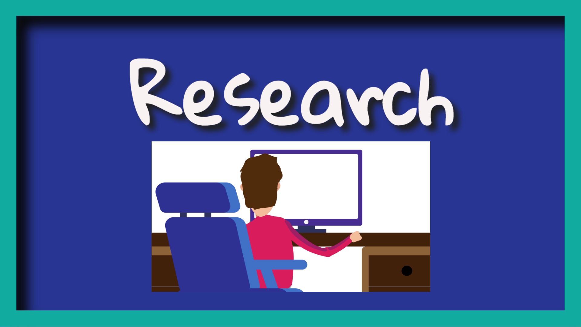 animated person at computer doing research