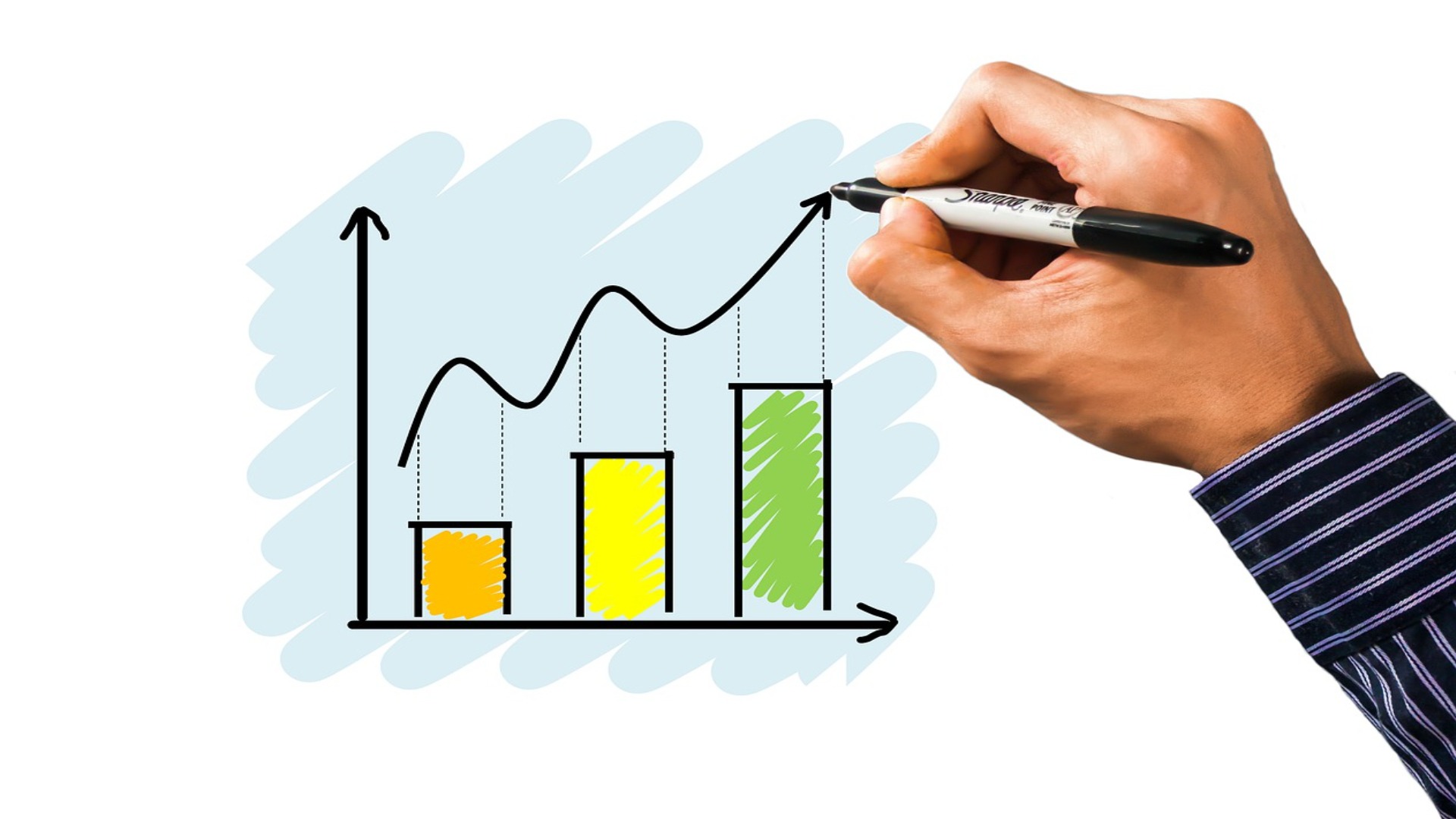 male using sharpie upward on increasing graph