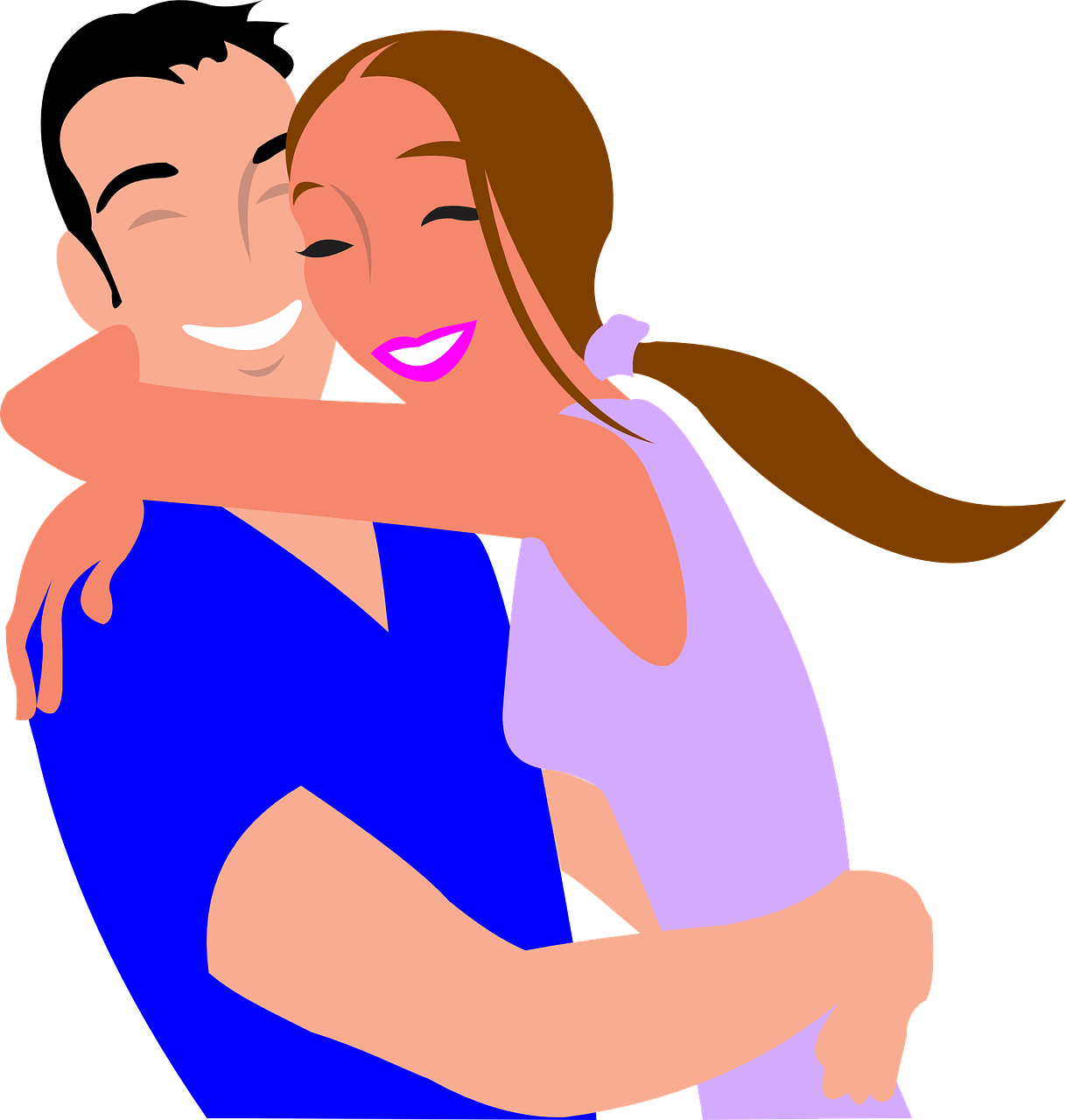 Happy man and woman hugging
