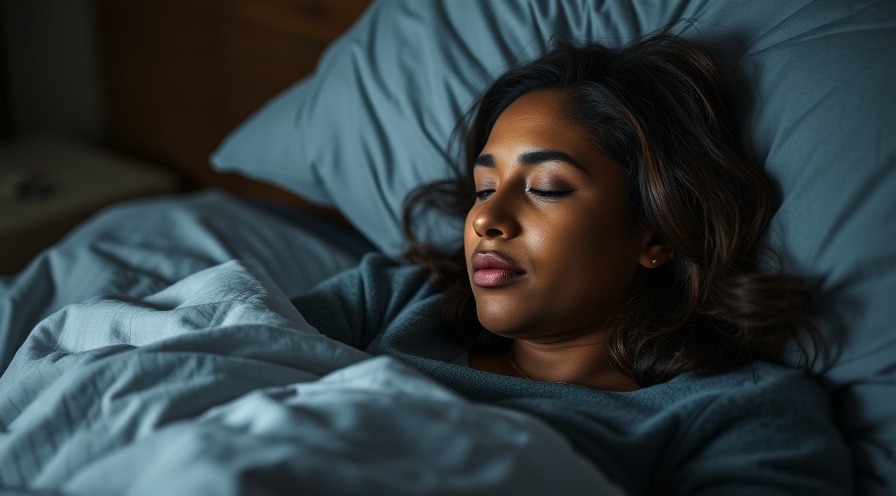adult female struggling with insomnia in a dimly lit room.